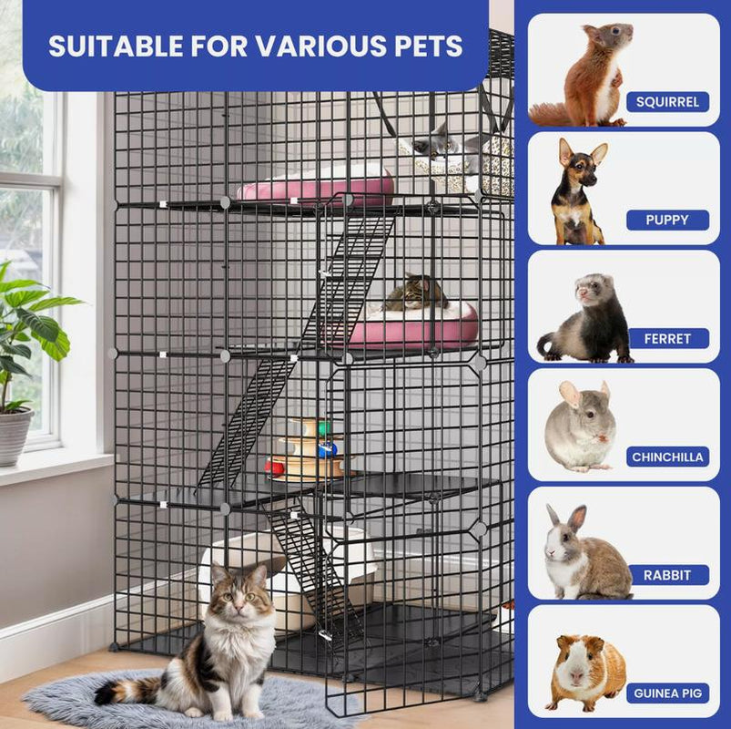 Yitahome Cat Cage Indoor Catio DIY Cat Enclosures Metal Cat Playpen 2/3/4-Tiers Kennels Pet Crate with Extra Large Hammock for Cats, Rabbit